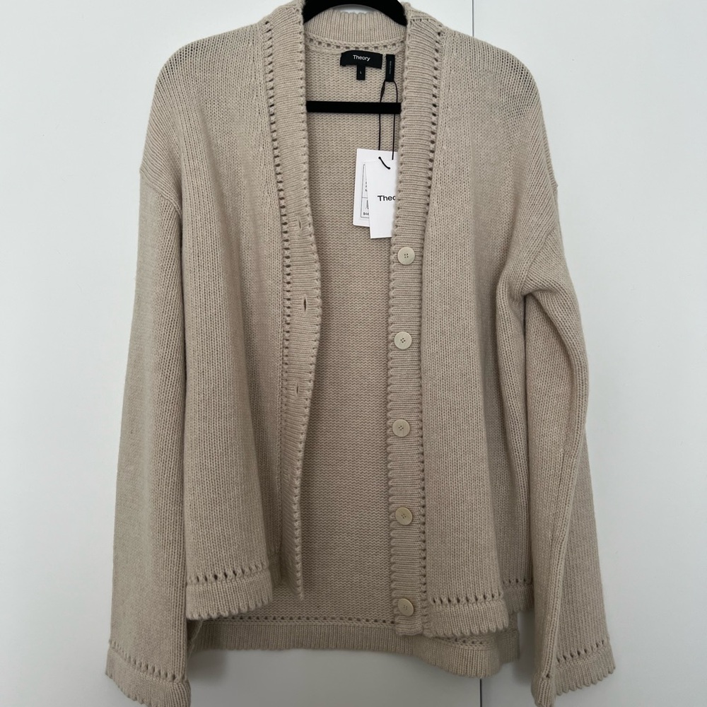 Theory Karenia Cardigan ecru wool cashmere NWT size L